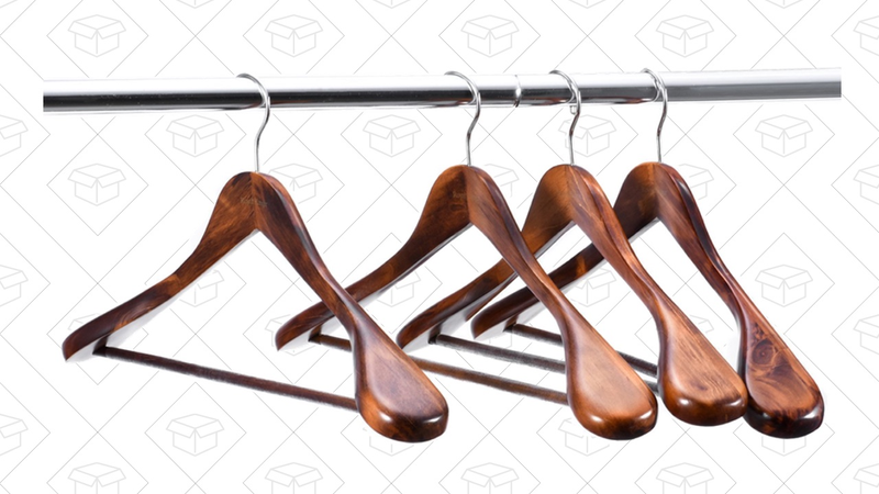 Royalhanger 6-Pack Extra Wide Shoulder Wooden Hangers, $18 with code 6ZKLOAP4
